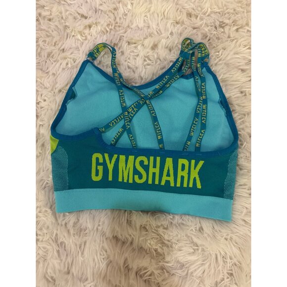 Gymshark Womens Strappy Back Sports Bra Teal & Neon Green xs Activewear - Picture 3 of 8